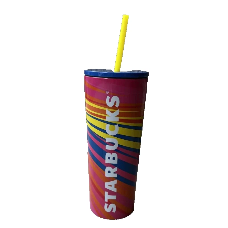 Starbucks Multi Stripe Tumbler 16oz with lid and reusable straw