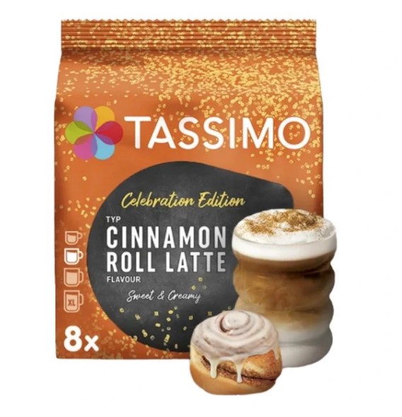 TASSIMO coffee Capsules COFFEESHOP Cinnamon Roll Latte- 8 Milk + 8 Espresso