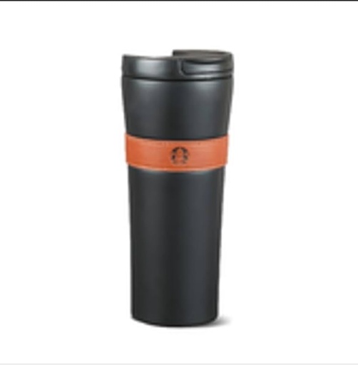 Starbucks Stainless Steel Matte Black with Brown Leather Band