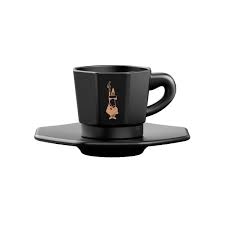 Bialetti Faces Espresso Cups and Saucers, 1pcs (Black)